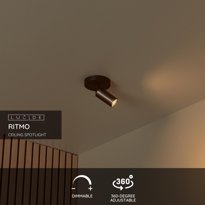Lucide RITMO - Ceiling spotlight - Ø 10 cm - 1xGU10 (MR11) - Coffee